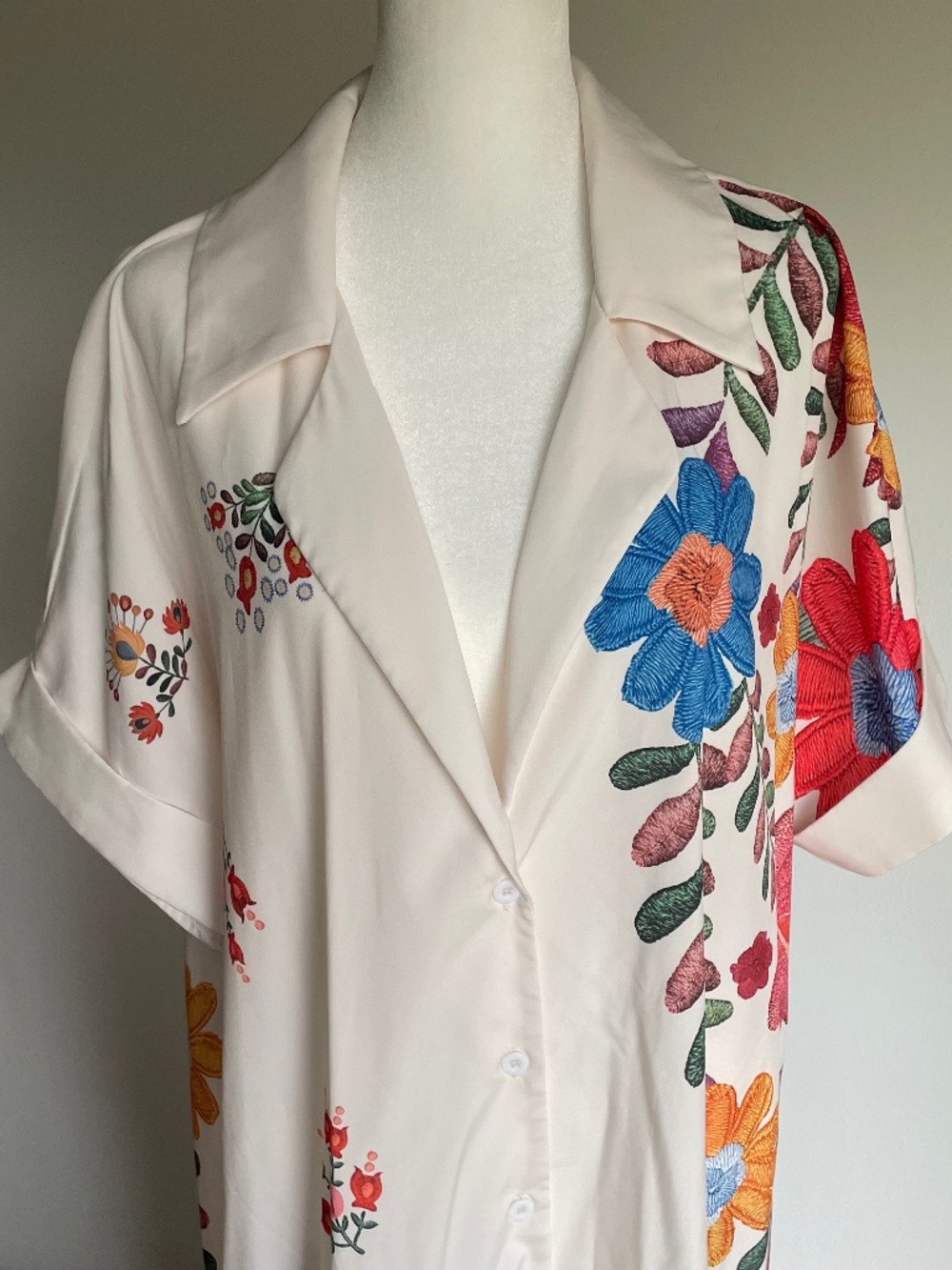 Shein Curve + Boho Casual White Floral Print Maxi Shirt Dress Robe Cover-up XL - Picture 6 of 12